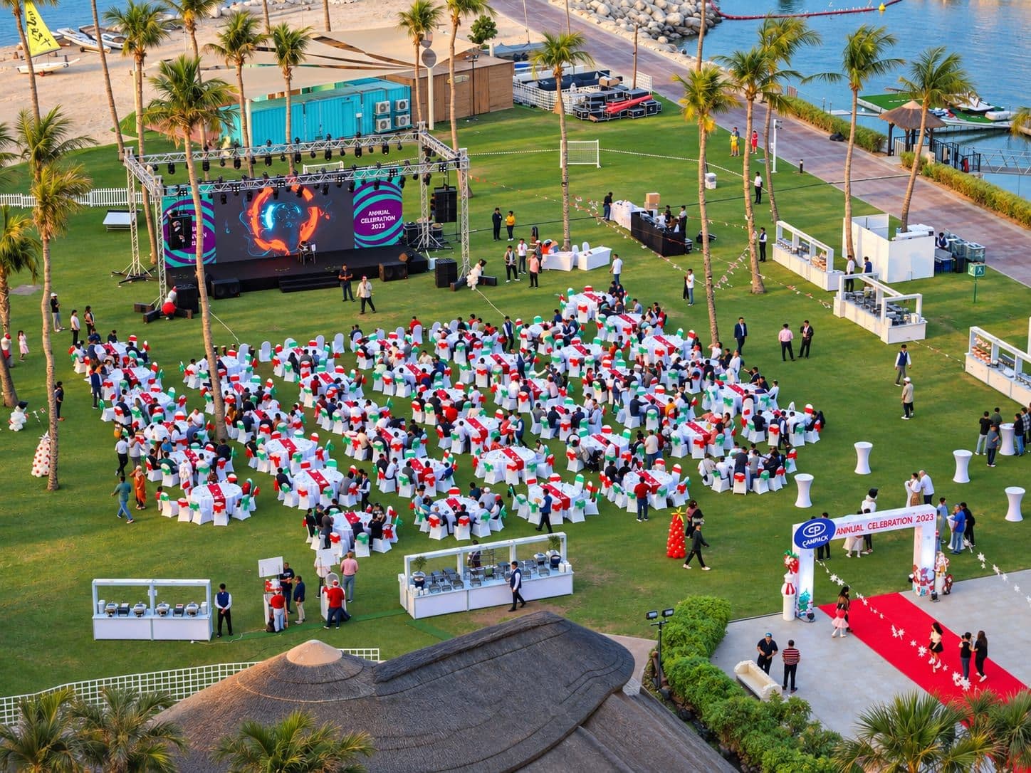 Aerial view of the CANPACK Christmas family day at JA Resort Jebel Ali
